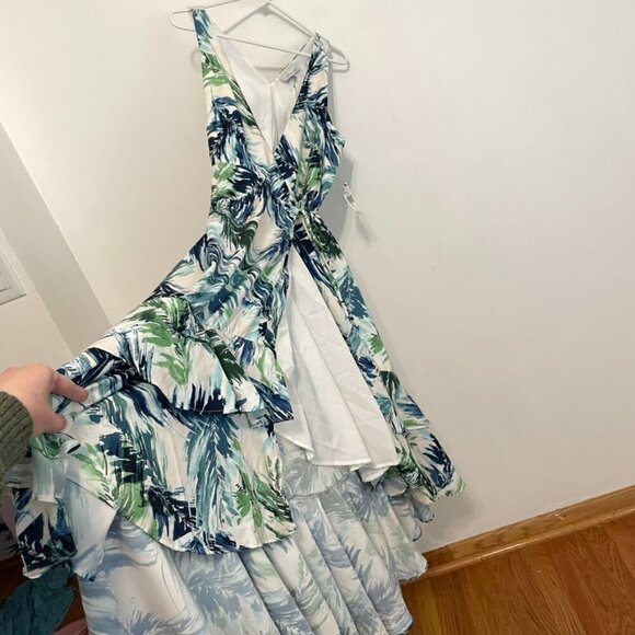 NEW NWT ADELYN RAE Nevina Ruffle Wrap Front Maxi Dress Multi Palm Leaf Tropical - Picture 9 of 16